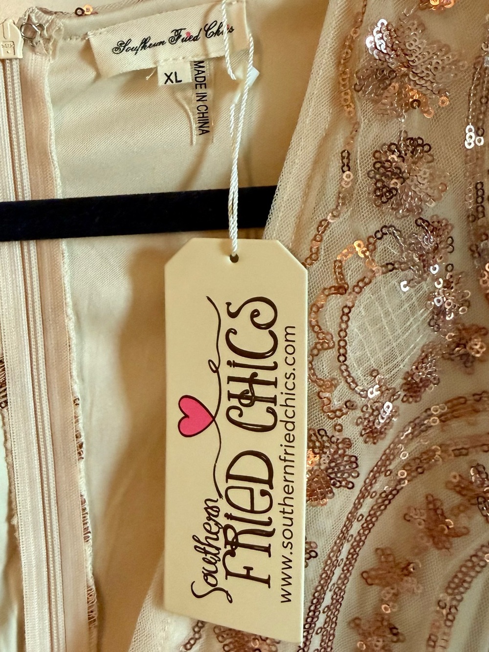 Southern Fried Chics Rose Gold Sequin Embroidered Mini Dress - Picture 3 of 6